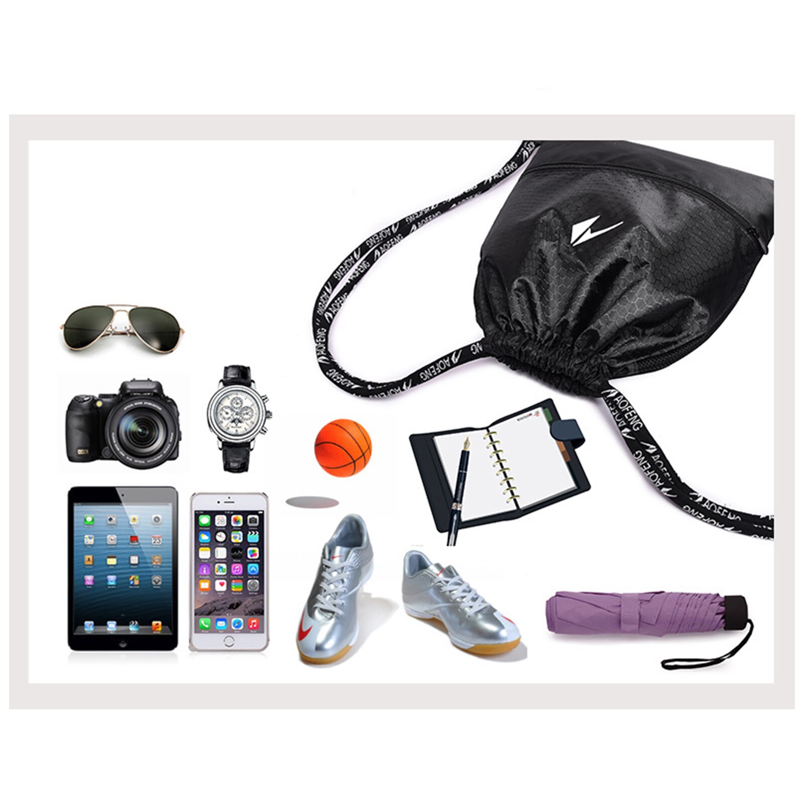 Basketball Football String Drawstring Large Space Backpack Rugged Durable Gym Pouch Gym Tote Bag School Sport Shoe Zipper Bag #W