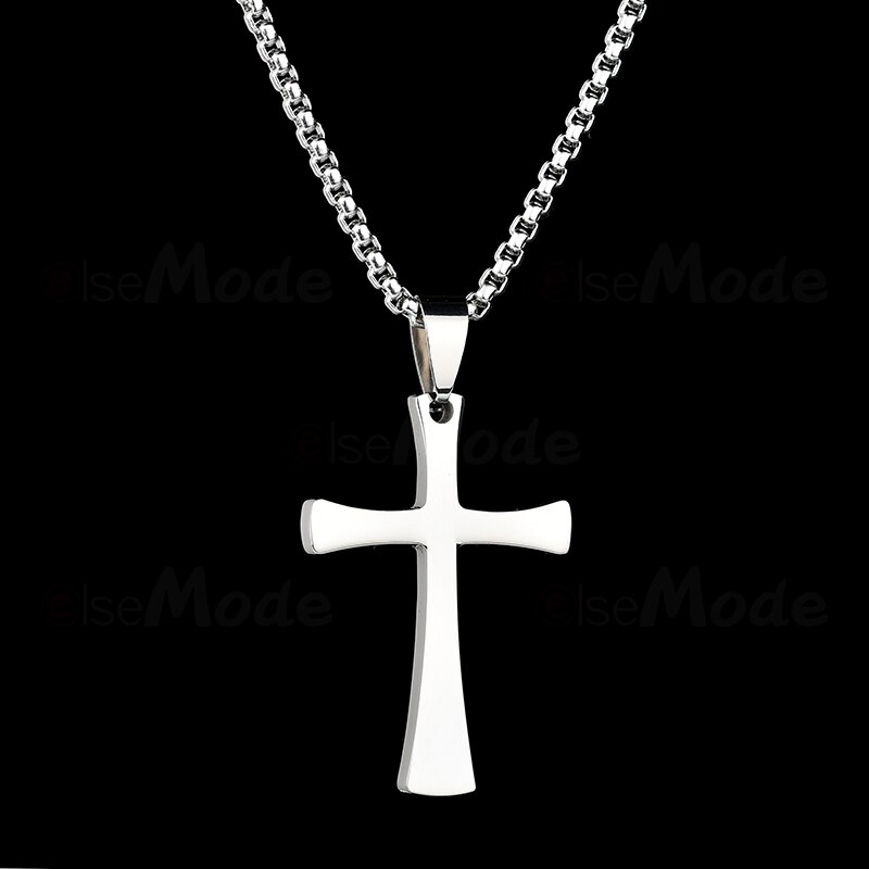 ELSEMODE Christian Titanium Stainless steel Cross Simple Necklace for Men Women Silver Color Crucifix Jesus Pendant Necklaces