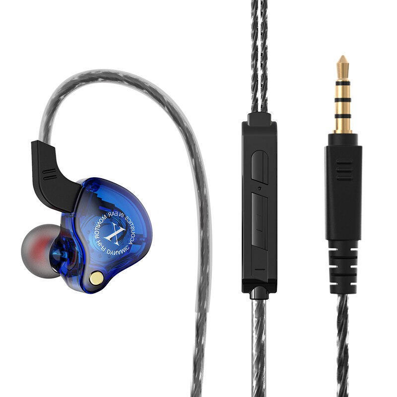 X2 Pro 3.5mm Detachable Wired Headphones Dual Dynamic HiFi Earphone Noise Cancelling Monitor Headset Bass Stereo Music Earbuds: X2 Blue
