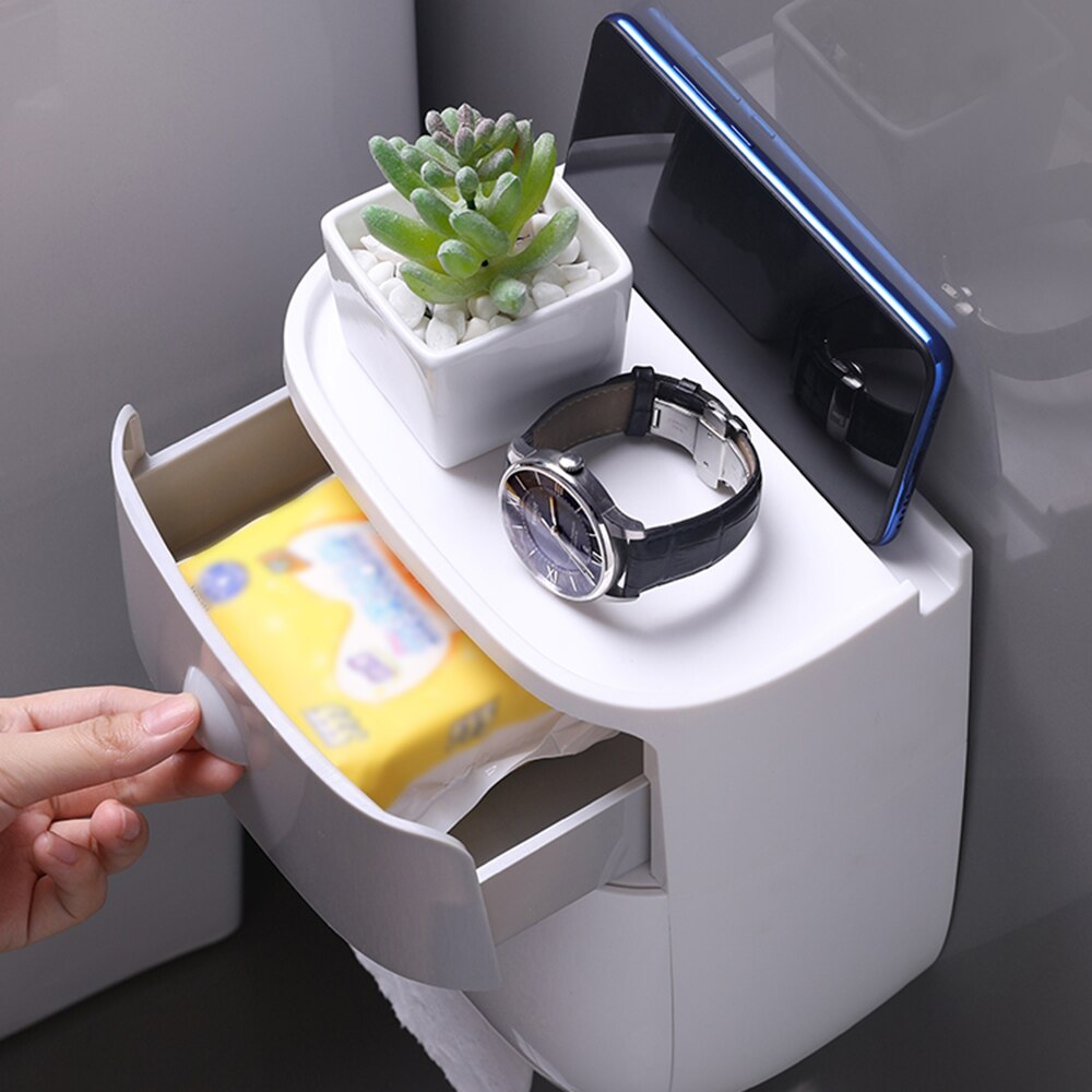 Badeværelse bærbar toiletpapirholder vægmonteret dobbeltpapir tissuekasse papir opbevaringsboks toiletpapir dispenser med skuffe