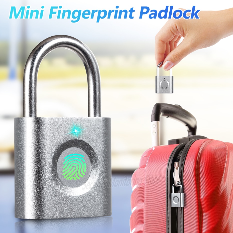 Mini Vingerafdruk Smart Hangslot Keyless Usb Oplaadbare Deur Lockquick Unlock Zinklegering Metalen Beveiliging Vingerafdruk Hangslot
