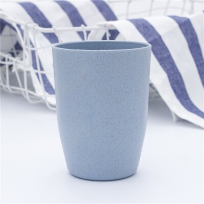 Plastic Wheat Straw Tea Cup Eco-Friendly Plastic Cup Coffee Tea Milk Drink Cup Toothbrush Cup for Bathroom Kitchen Cup: Blue