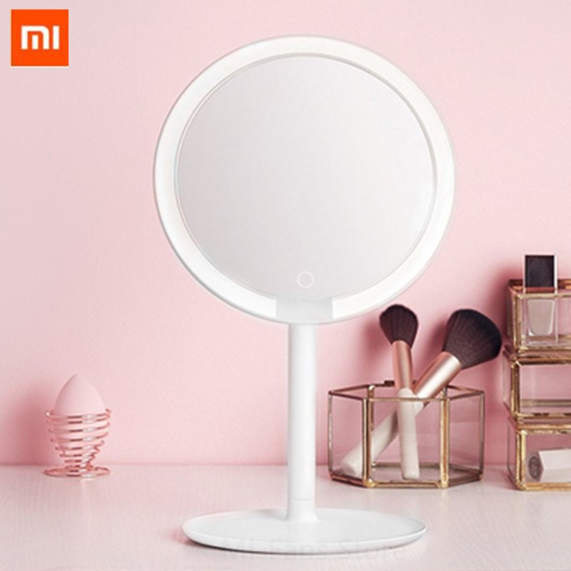 Nyeste xiaomi mijia makeup spejl desktop led oplyst bærbar type-c opladning berøringsskærm justerbar spejle lysstyrke