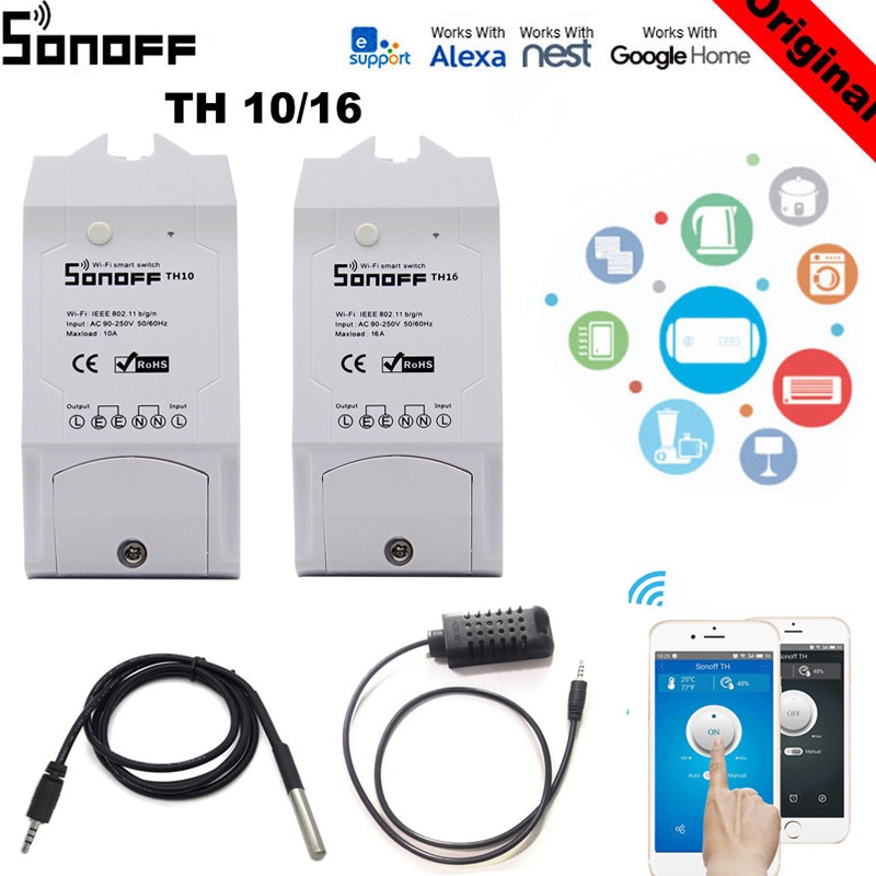 WiFi Smart Switch Remote Home Automation Kit for Alexa Google Home／Sonoff TH 10A 16A Temperature Humidity Monitoring