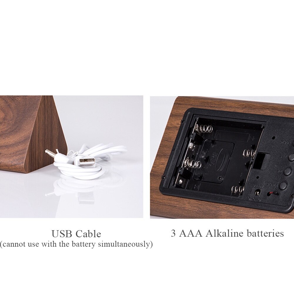 Alarm Clock Wooden Desk Digital Clocks Sound Control Snooze Bamboo LED Clock Thermometer Home Decor Unique