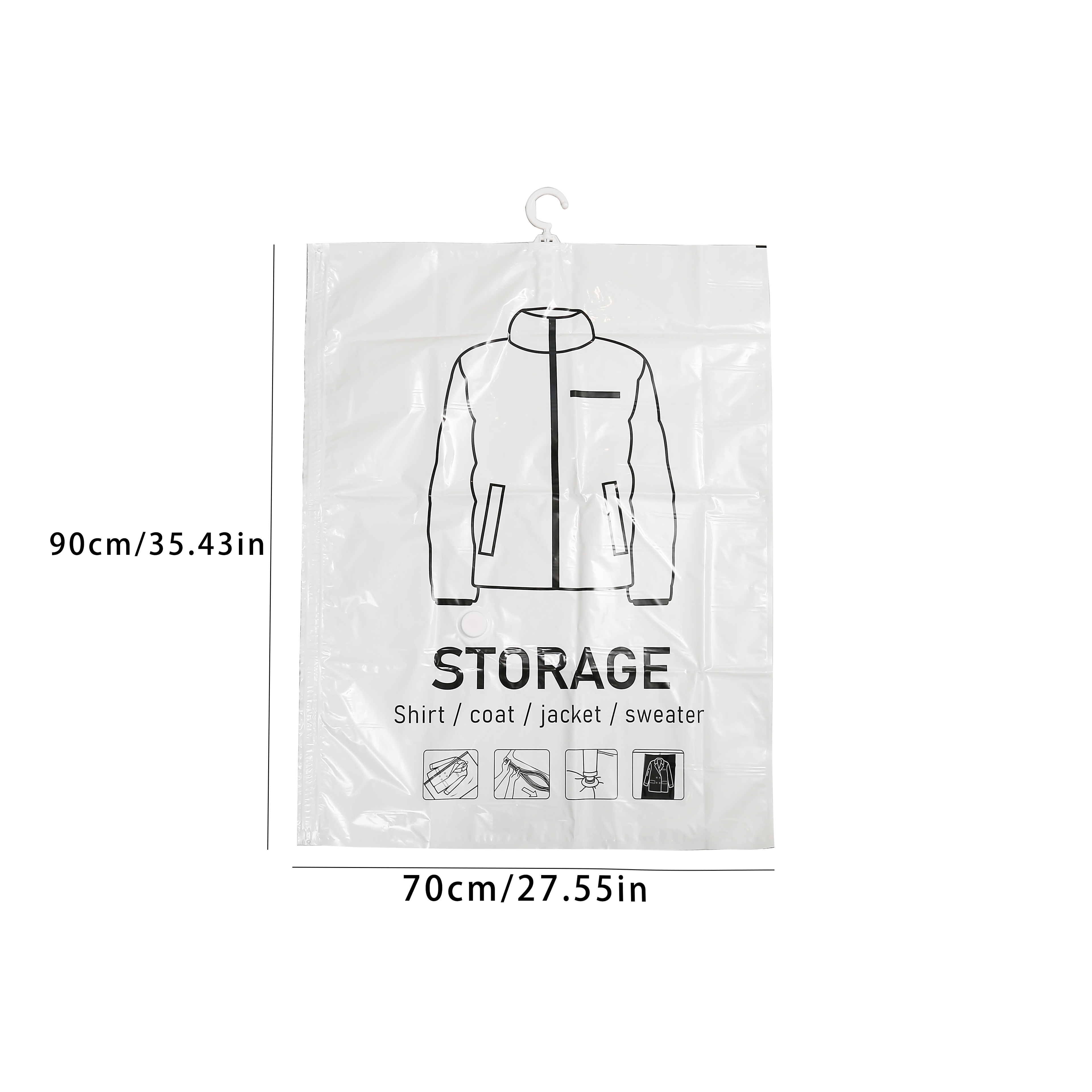 Hanging Vacuum Storage Bags, Hanging Space Saver Bags, Hanging Storage Bags for Clothes, Vacuum Sealed for Suits, Dress, Jacket: WHITE