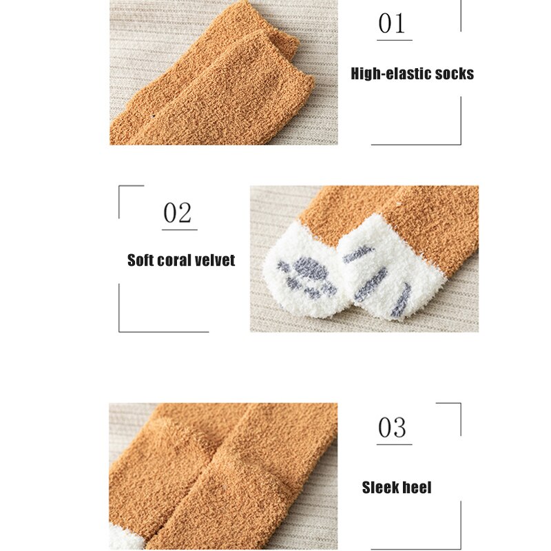 Women Plush Fleece Socks Cartoon Cat Claws Thickened Autumn Winter Warm Socks WHShopping