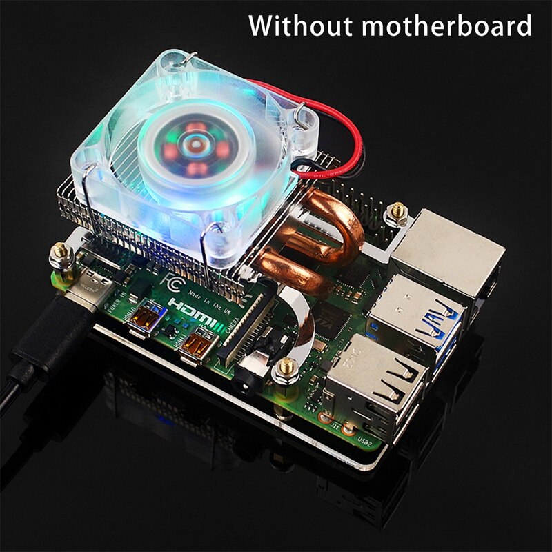 for Raspberry Pi 4 B / 3B + / 3B Thin Ice Tower Cooling Fan Metal Shell RGB Color Changeable LED Light with Bracket