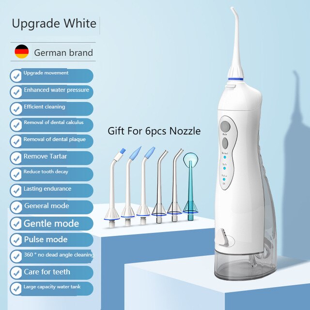 3 modus super macht Puls draagbare mondelinge irrigator Usb oplaadbaar Draadloze water tandheelkundige flosser Tandirrigator Tandheelkundige tanden reiniger Tandheelkundige waterstraal Tand schone picker: Upgraded White