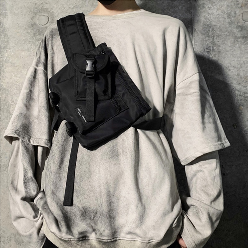 Multifunction Men Crossbody Bags Waterproof Nylon Chest Pack Hip Hop Style Black Messengers Shoulder Bag Streetwear