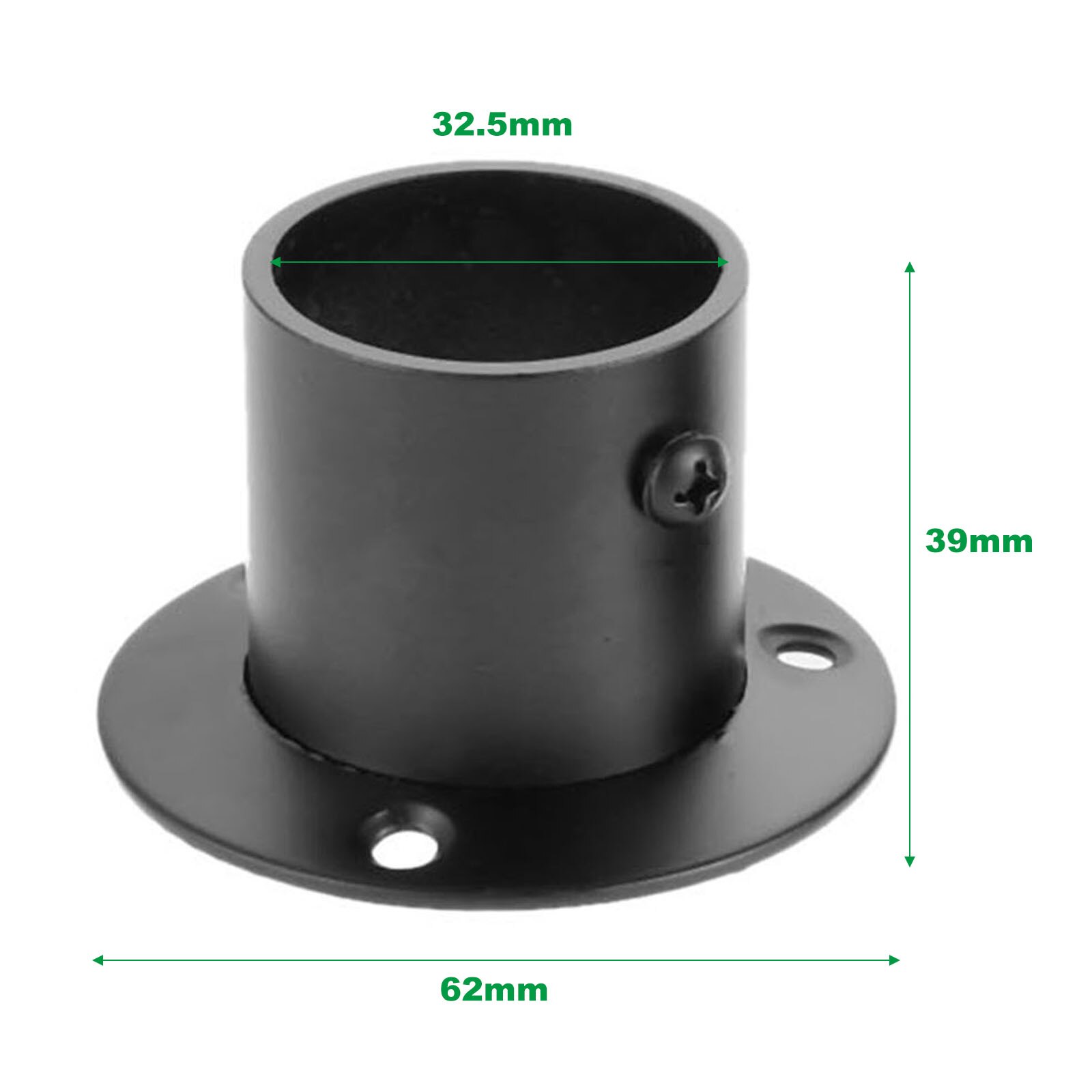 2Pcs/Kit Flens Staaf Houder Garderobe Opknoping Rail Rod Pole Socket End Ondersteuning Beugel Rvs 19/22/25/32Mm W/Schroef Zwart: 32mm