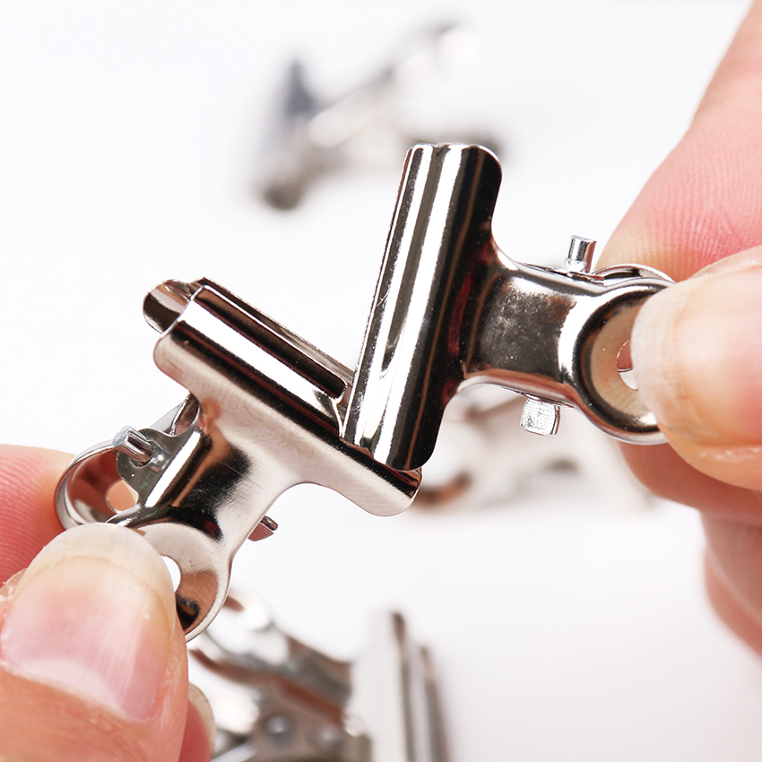 12PCS/set Mini Bulldog Clips Letter Clips Stainless Steel Silver Metal Paper Binder Grip Clips Clamp 22mm Office Tool Supplies