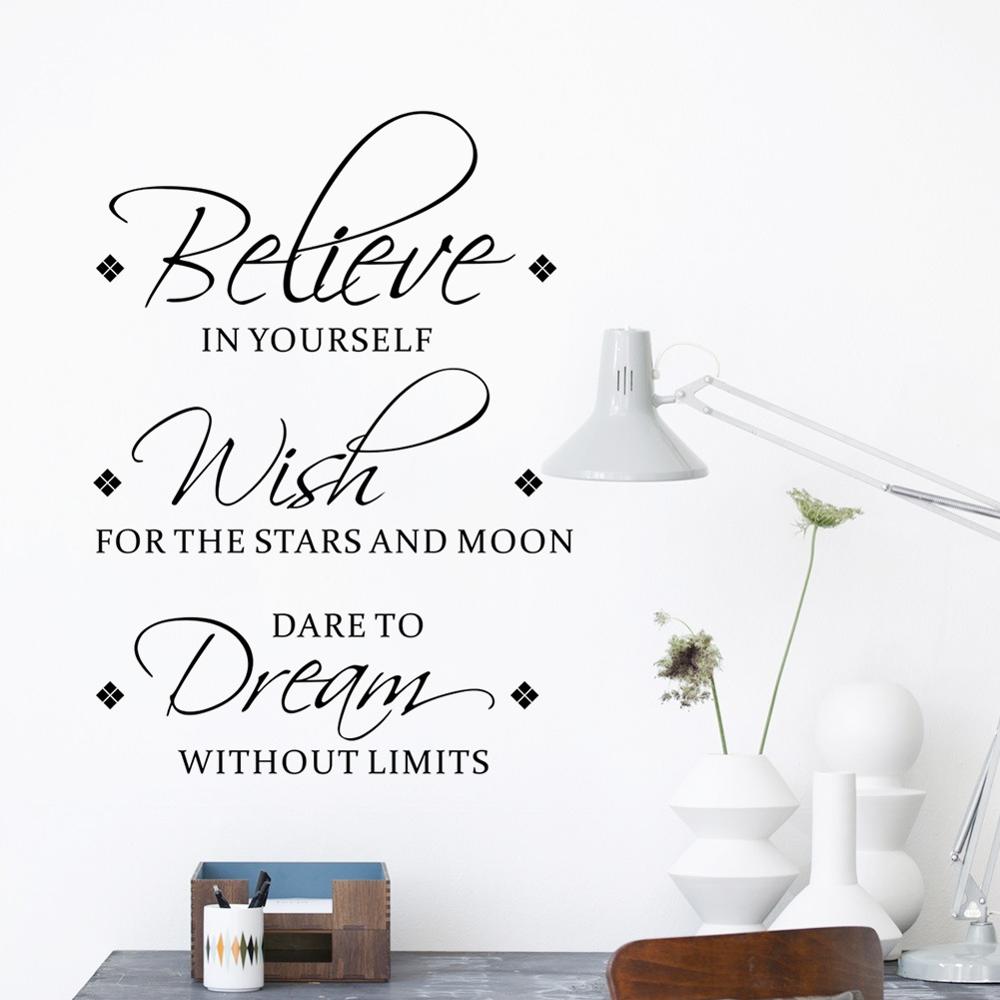 Believe Wish Dream English inspirational wall stickers living room bedroom decoration mural removable stickers home wallpaper