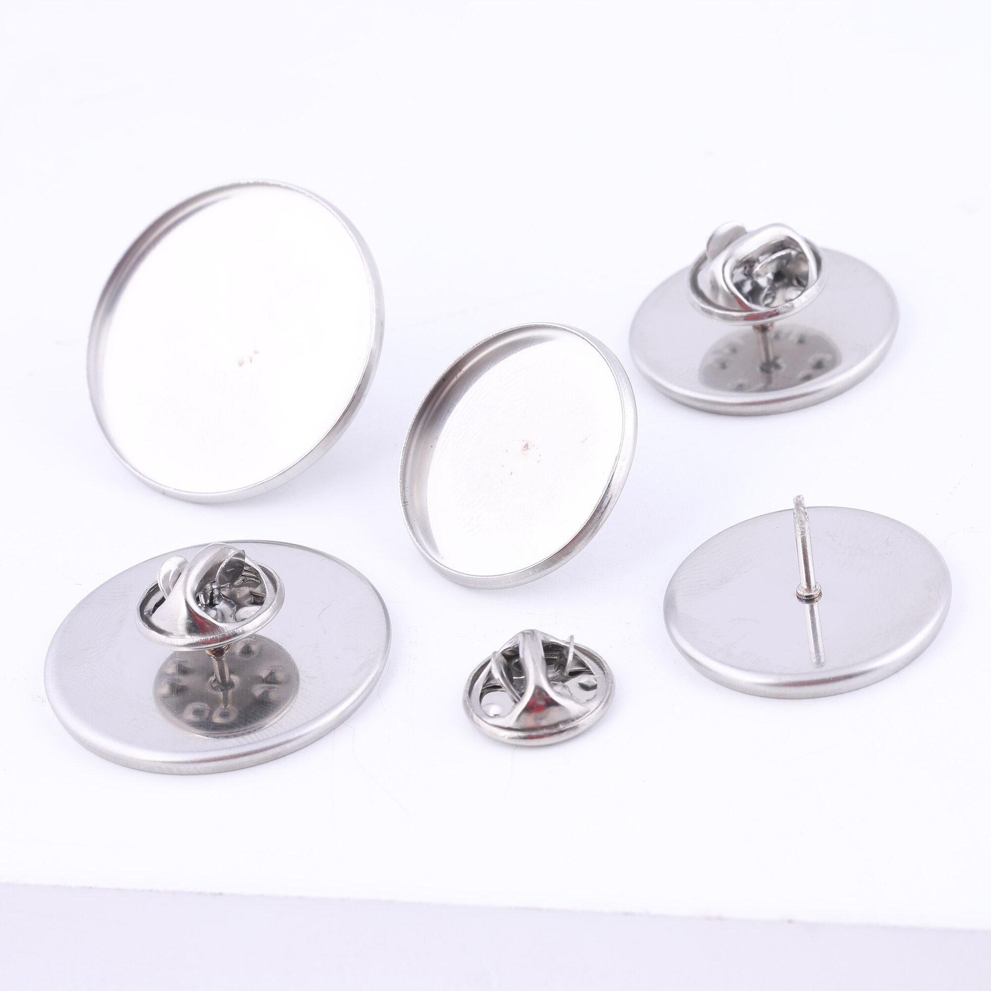 10pcs spille in acciaio inossidabile spille posteriori misura 20mm 25mm Cabochon Base impostazione spazi vuoti spille fai da te fare accessori