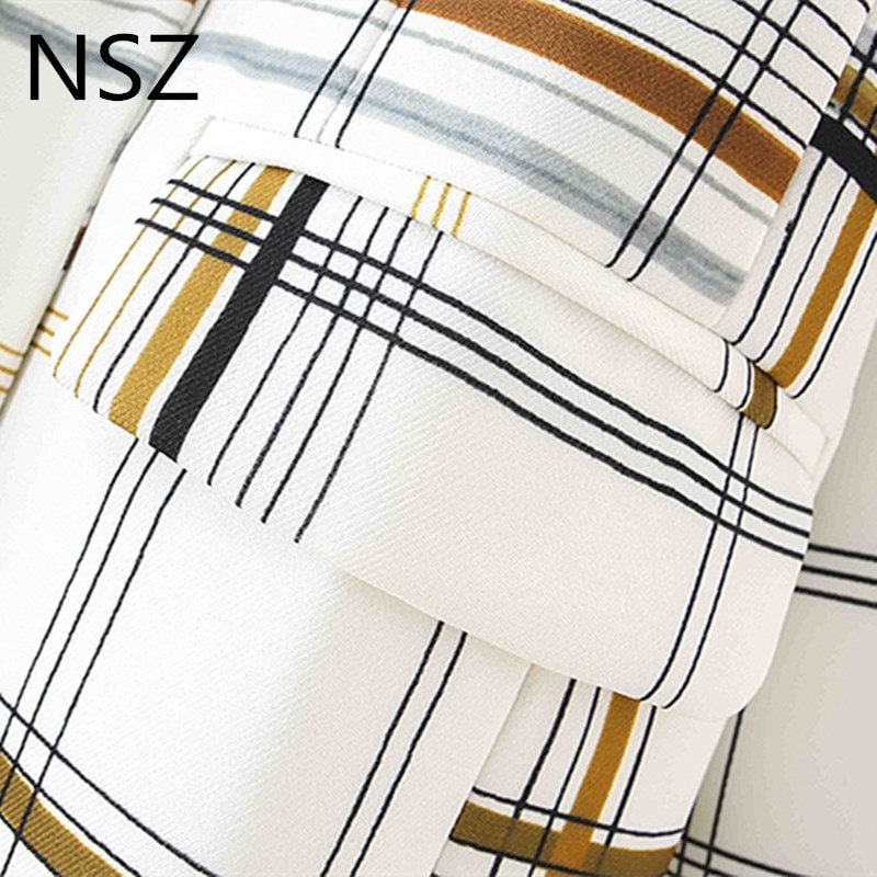 Nsz kvinder oversize hvid plaid dobbeltradet blazer kontorarbejde forretning formel ternet jakke jakkesæt frakke efterår outwear