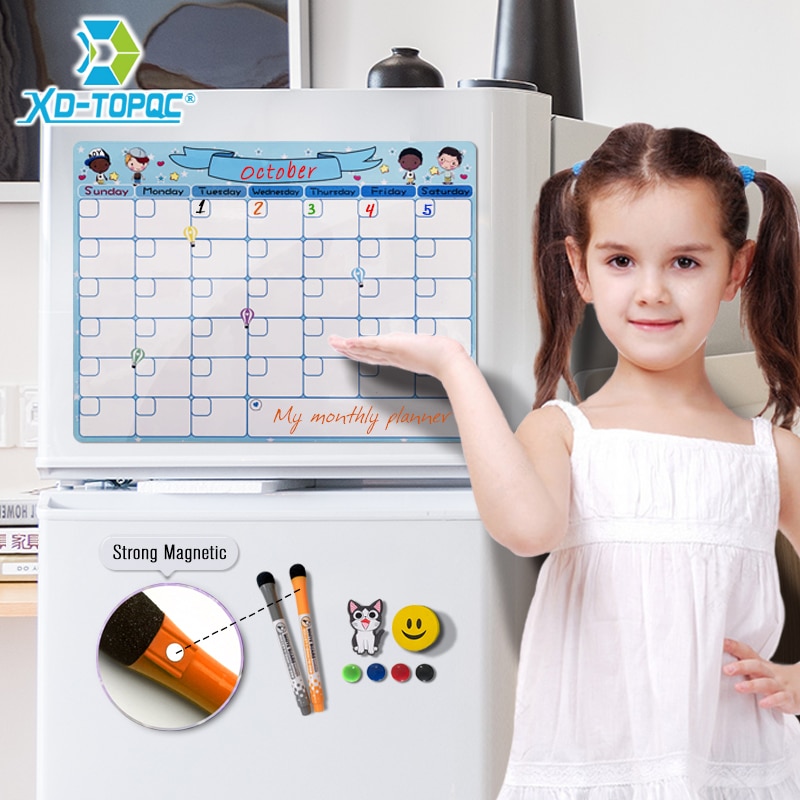Cute A3 Magnetic Calendar Daily Schedule Whiteboard Monthly Planner Dry Wipe 30*40cm Flexible Kids Message White Board For Notes