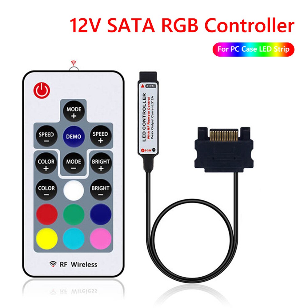 RGB LED Controller 12V SATA RF Wireless Remote Control SATA Large 4Pin RGB LED Strip Controller for PC Computer Case Lighting
