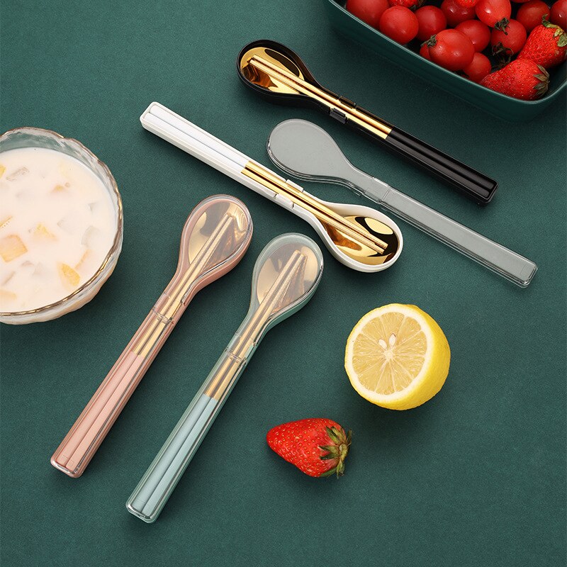 304 Stainless Steel Chopsticks Spoon Set Cutlery Set Flatware Set Tableware Soup Spoon Portable Cultery With Box