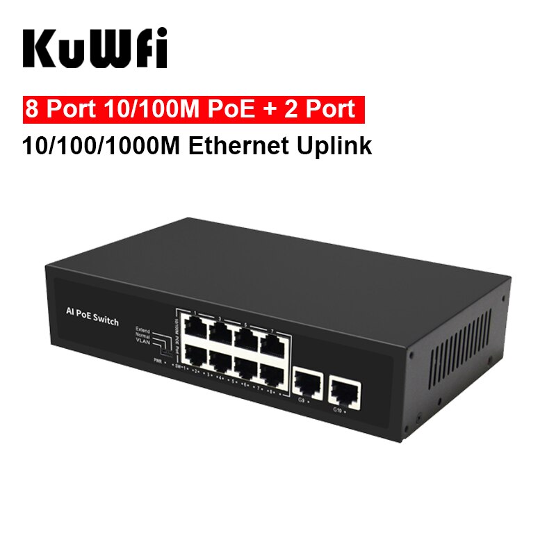 Uplink Ethernet 10/100M POE 2 porte 10/100/1000M a 8 porte con VLAN estendere Switch di rete 250m per telecamera IP CCTV Wireless