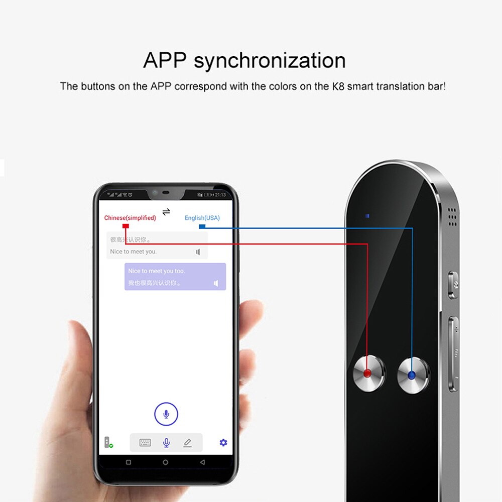Docooler k8 tradutor de voz portátil 68 idiomas inteligente bt tradutor de voz em tempo real traduzindo para viagens de negócios palestra