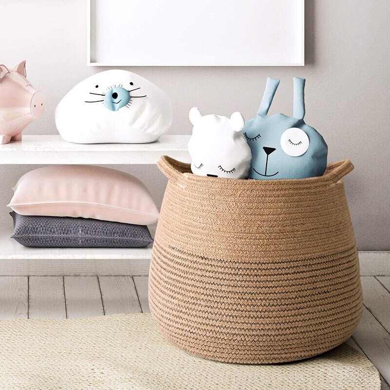 Hand-woven Storage Basket Cotton Rope Art Storage Bucket Simple Desktop Container Home Decoration