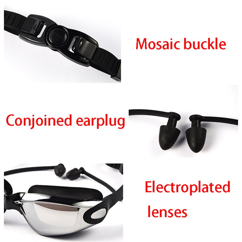 Mænd nærsynethed svømmebriller vandtætte anti-dug linse galvanisering beskyttelsesbriller svømme udstyr med hætte sæt