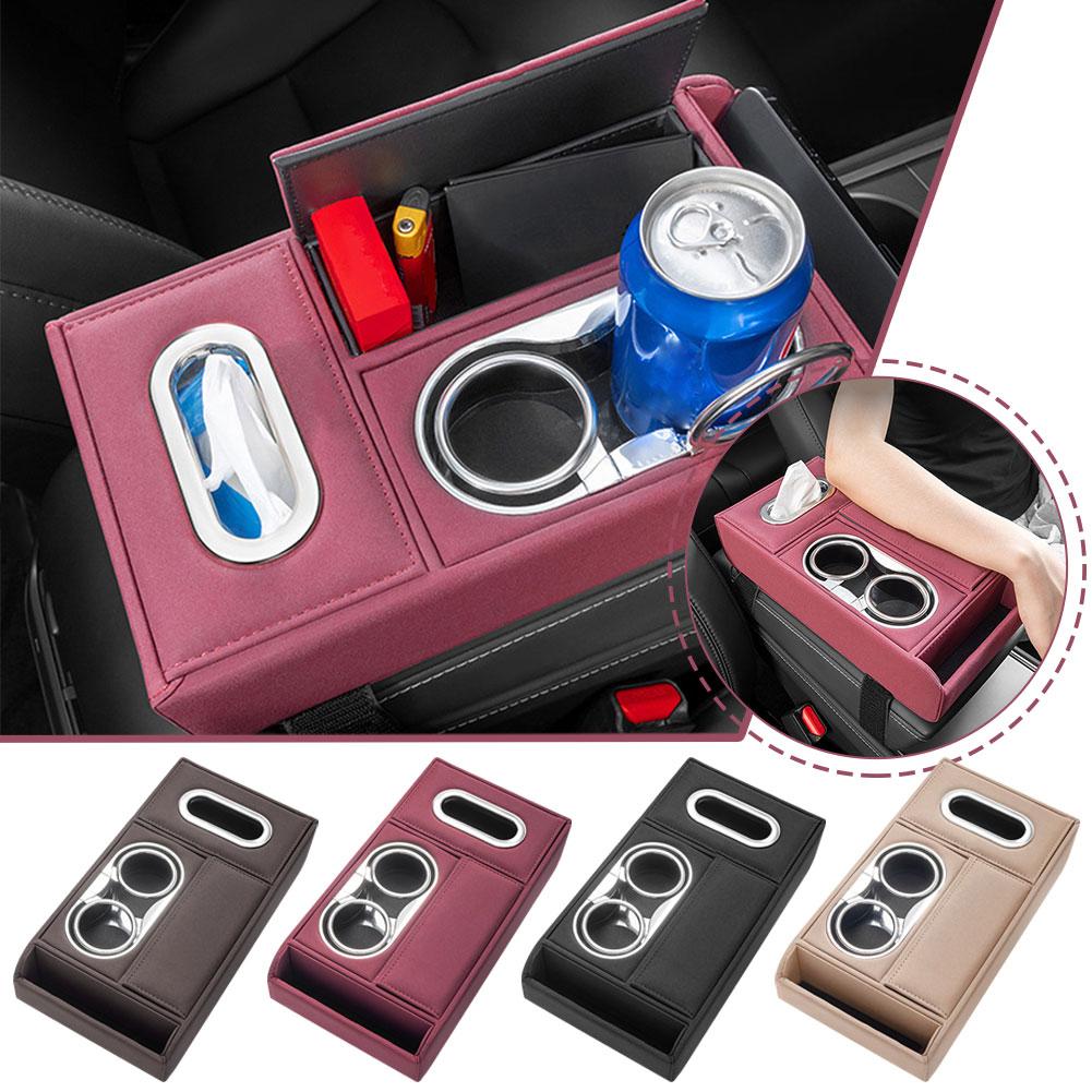 Cojín para reposabrazos de coche con portavasos, caja de pañuelos, almacenamiento, caja de elevación, cubierta de consola, reposabrazos de altura con almohadillas centrales