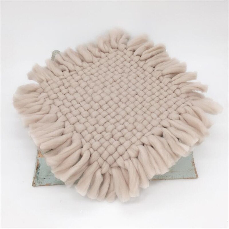Nyfødt fotografering rekvisitter tilbehør hæklet chunky tæppe nyfødt skyde baggrund firkantet tæppe 45*45cm kurv fyldstof: Beige grå