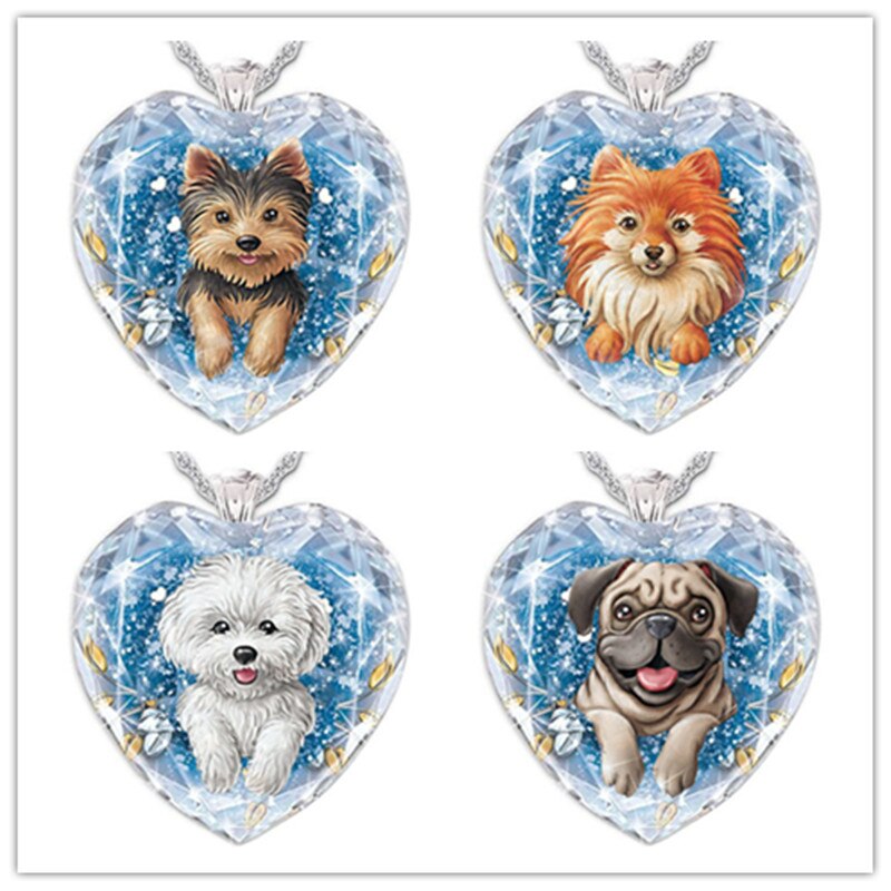 15 Popular Cat and Dog Heart-Shaped Cat and Dog Crystal Glass Pendant Necklaces for Women&#39;s Party Accessories On The Neck