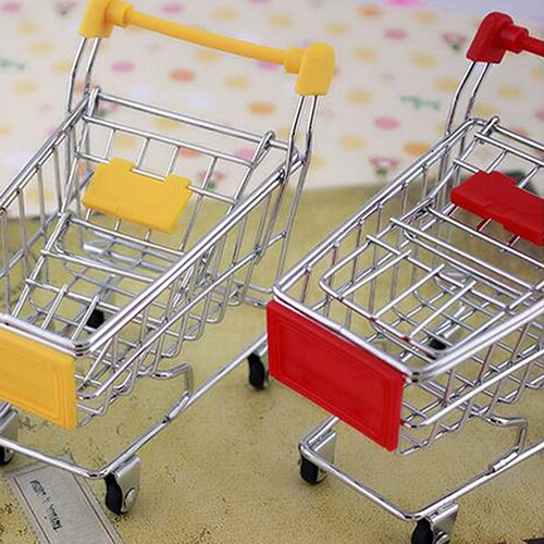 Mini Supermarket Hand Trolley Mini Shopping Cart Desktop Decoration Storage Toy For Kid Dollhouse Furniture Accessories