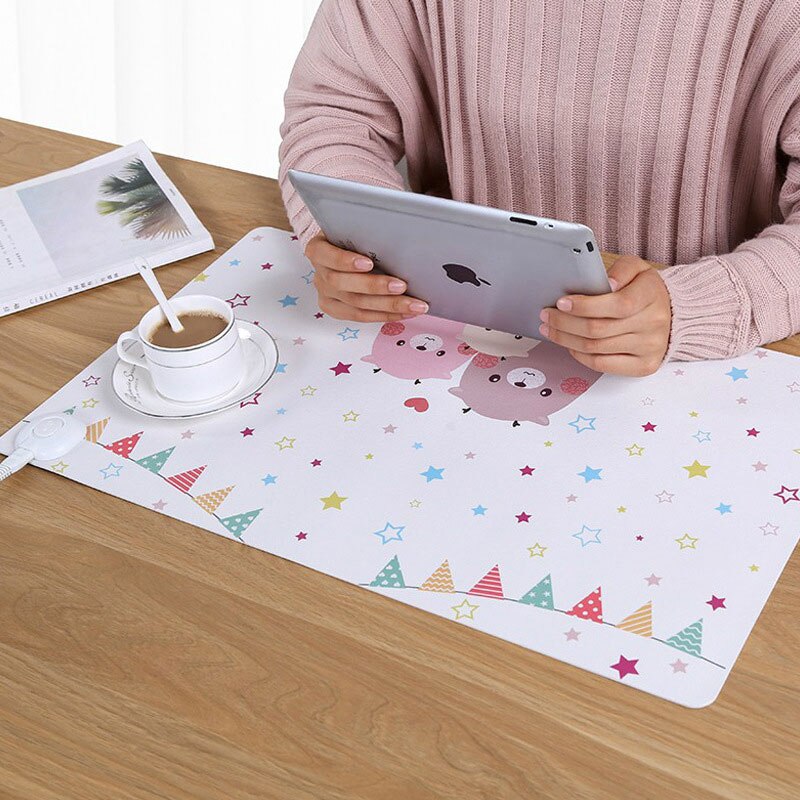 Multi Function Computer Keyboard Heating Pad Winter Warmer PU Table Mouse Pad Waterproof Electric Heating Desk Mat for Office