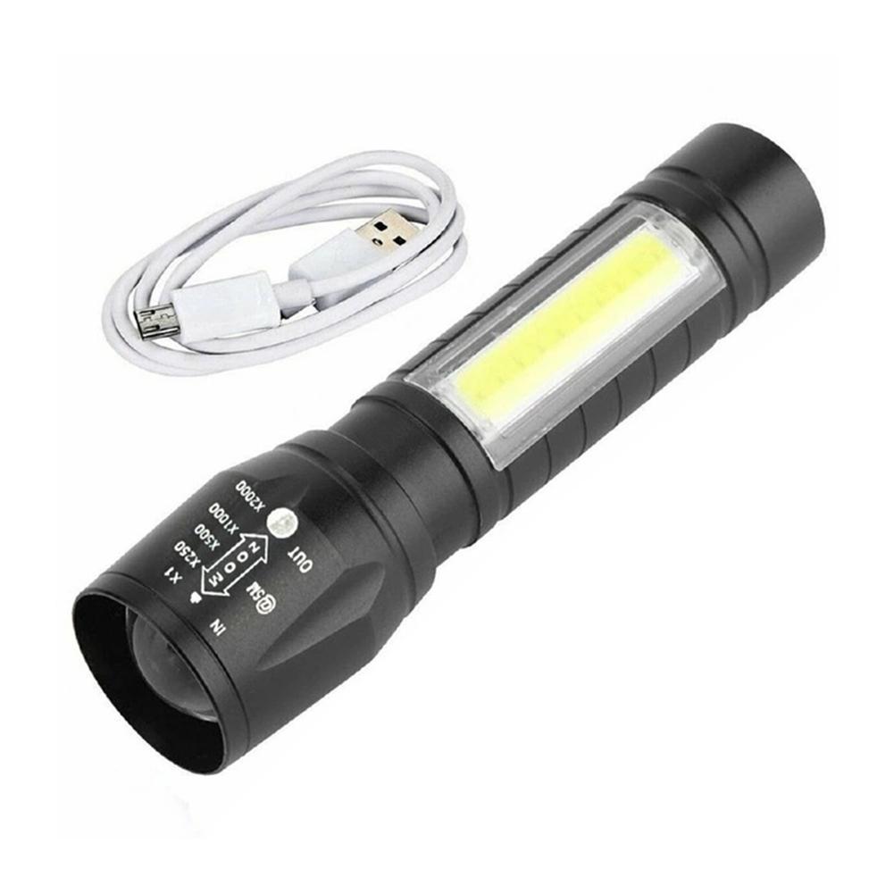 Linterna LED pequeña con luz lateral COB, luz fuerte, Zoom telescópico, Kit de carga USB, Mini linterna 511