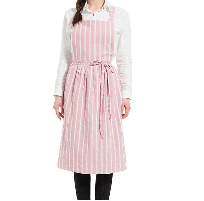 Pleated skirt cotton linen apron Women Cooking Kitchen Apron Work Uniform and flower shop apron for woman long dress smocks: 2