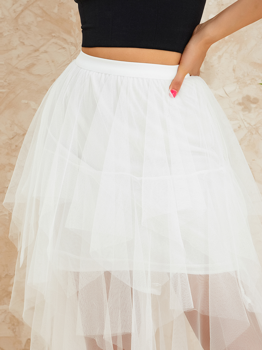 Solid Color Irregular High Waist Tulle Mesh Skirt Women Summer Party Petticoat Ball Gown Skirts