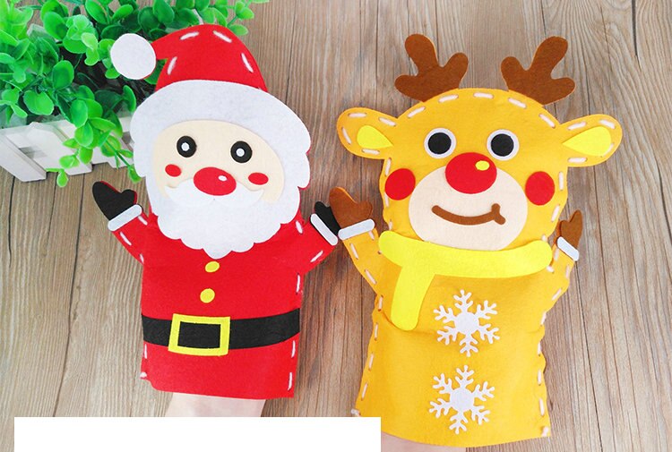 8 Stks/partij. Diy Vilt Xmas Kerstman Sneeuwpop Elanden Handpoppen Ambachten Kits Stof Handgemaakte Vroeg Leren Educatief Kleuterschool