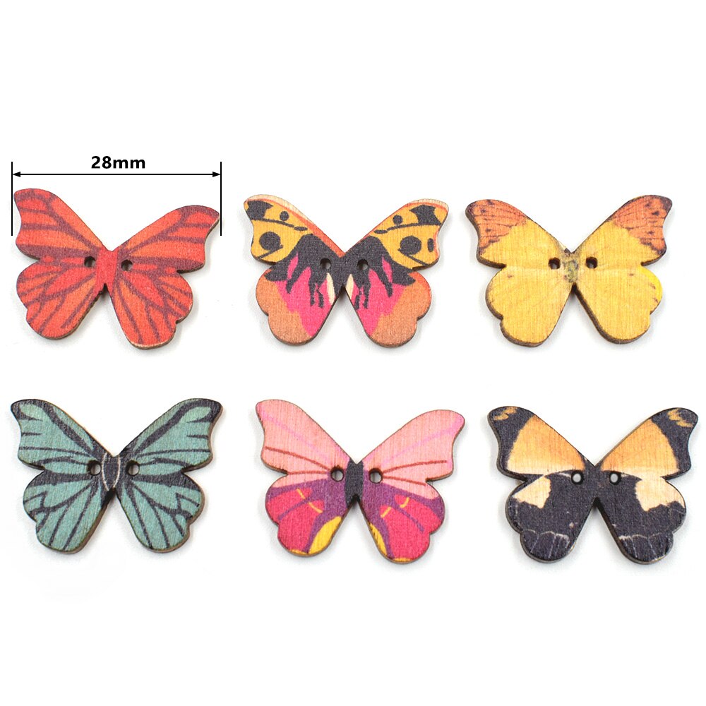 50 stuks willekeurige gemengde patroon Houten Knoppen Liefde hart/Bloem/Vlinder Naaien DIY Kleding Ambachten Accessoires Card decor: Shape-Butterfly