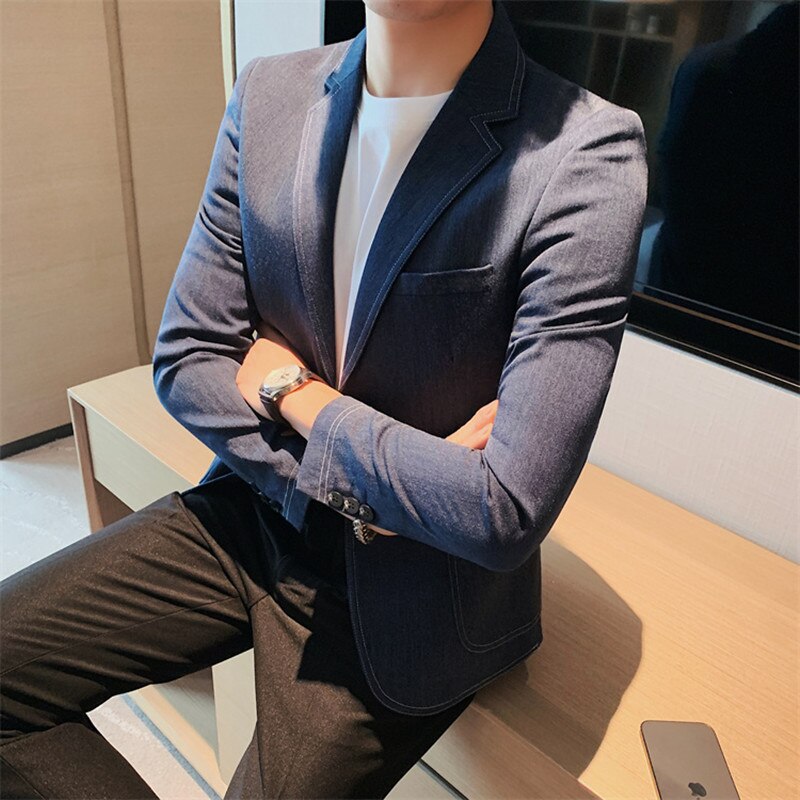Traje de estilo coreano para hombre, chaqueta ajustada, vestido de , chaqueta de traje de Color blanco sólido, ropa de de , 2022