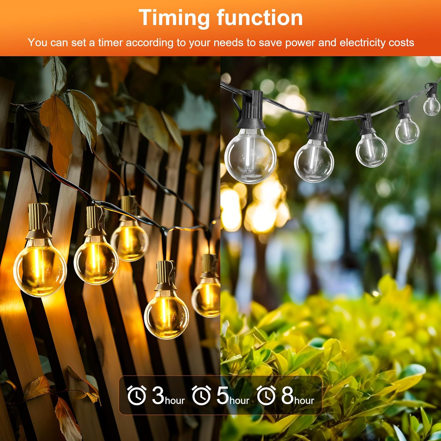 Guirnaldas de luces alimentadas por energía Solar para exteriores, luces de Patio G40 con bombillas LED inastillables, luces colgantes resistentes a la intemperie para bistró en el patio trasero