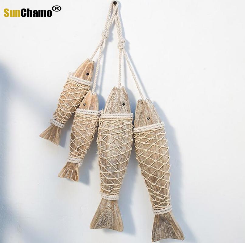 MEDITERRANEAN STYLE HAND CARVED WOODEN FISH WALL HANGING WOOD FISH ORNAMENTS WALL SCULPTURES FOR HOME HANGING DECOR 2PCS/SET