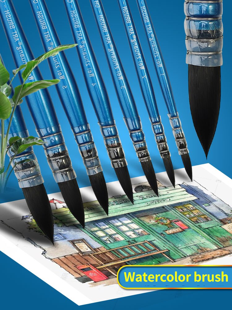 1 pieza de pincel acuarela pincel de madera para pintar a mano, pinceles para pintar la ardilla y el pelo de Nylon agua arte de Color dibujo de Gouache plumas
