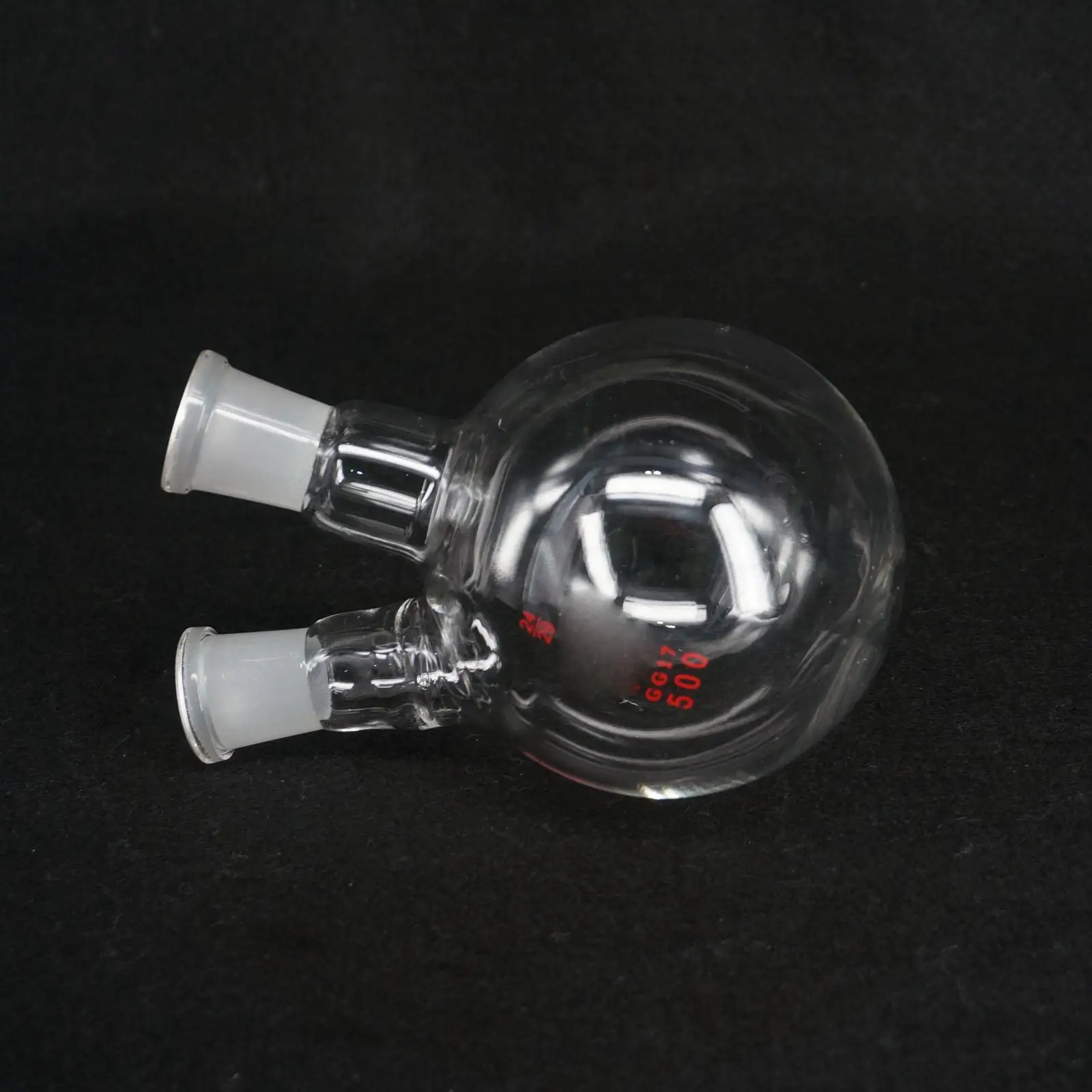 Matraz de ebullición de vidrio de laboratorio de fondo redondo de 2 Cuello, Junta Central/Rama, 500ml, #24/24
