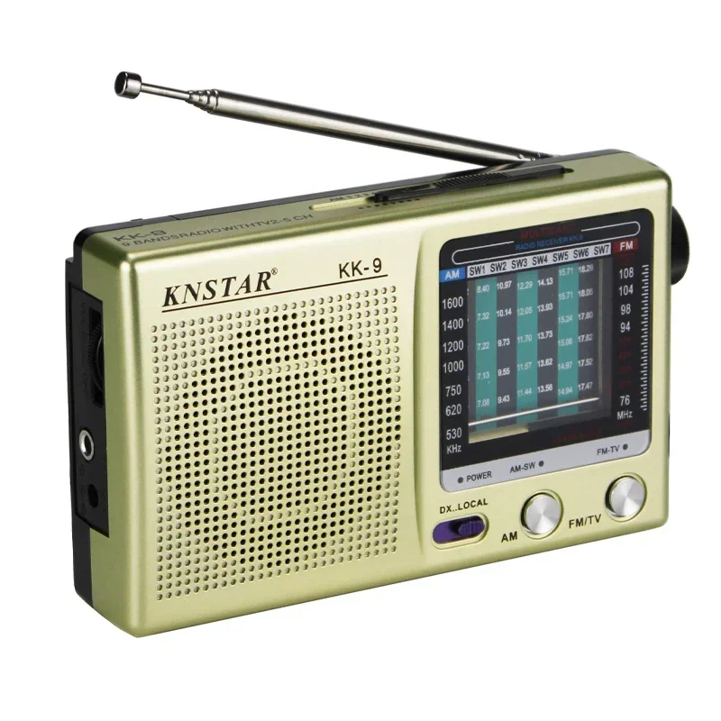 Radio portatile multifunzionale a basso SW AM FM Power Mini Walkman 2 batterie AA Radio stereo esterna per uso domestico in campeggio: Oro