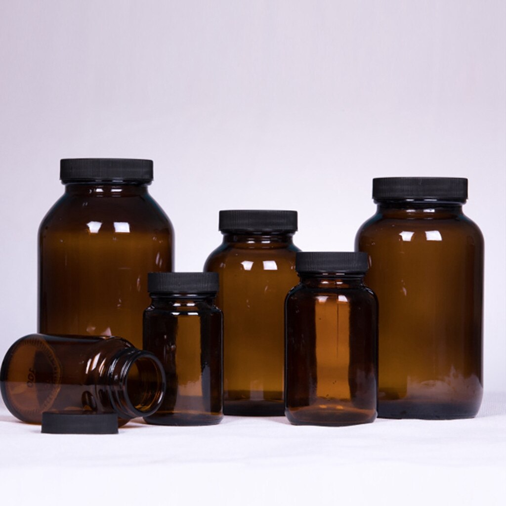 Dark Brown Wide Mouth Glass Bottle Lightproof Health Products Separate Bottling Brown Glass bottle Different Size