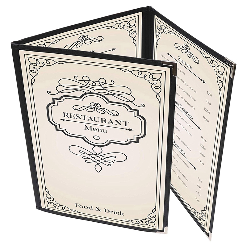 Couverture de Menu de Restaurant transparente, format A4 Style livre café Bar 3 Pages 6 vue 2 pièces