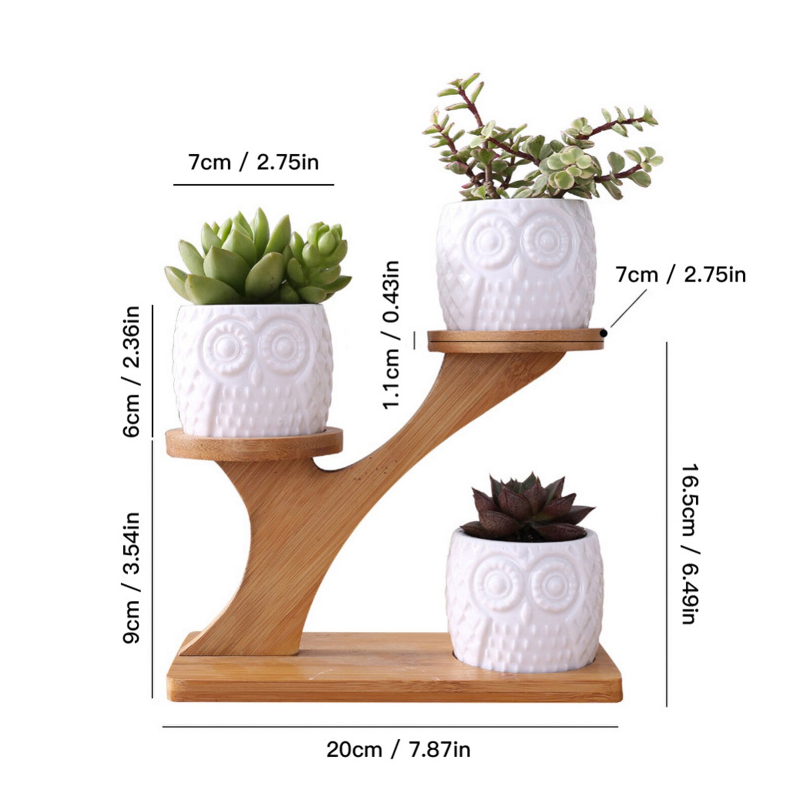 Succulent Pot Mini Cactus Pot Desk Garden Wooden Stand Holder 3 Tier White Ceramic Vase Home Office Plant Garden Pots