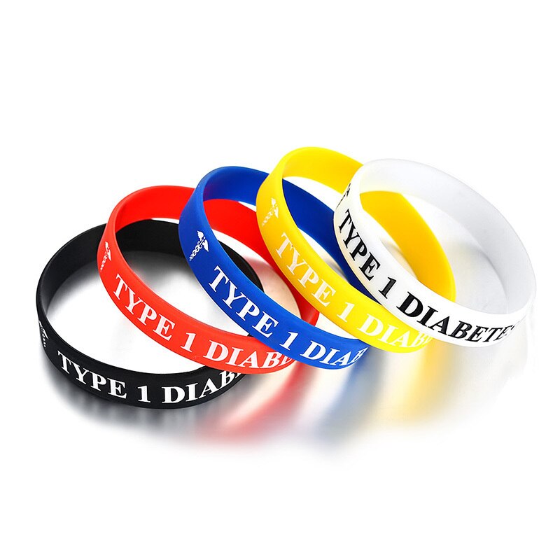 Vnox 5 paquets de Bracelets en Silicone d'alerte médicale de diabète de TYPE 1 enveloppent les Bracelets 7.48"