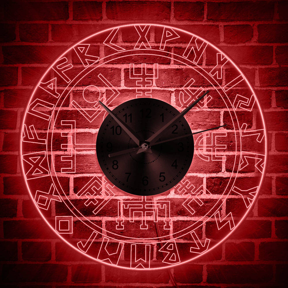 Vegvisir viking kompas vintage belyst vægur ur runeskompas farve skiftende væg lys viking beskyttelse symbol