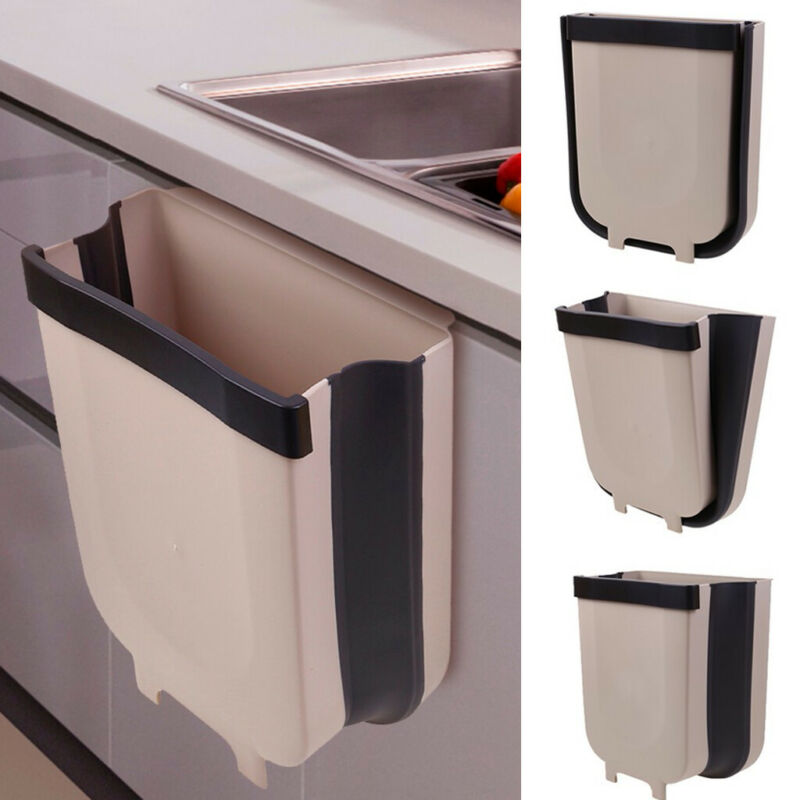 Wall Mounted Folding Waste Bin Kitchen Cabinet Door Hanging Trash Can Waste Bins