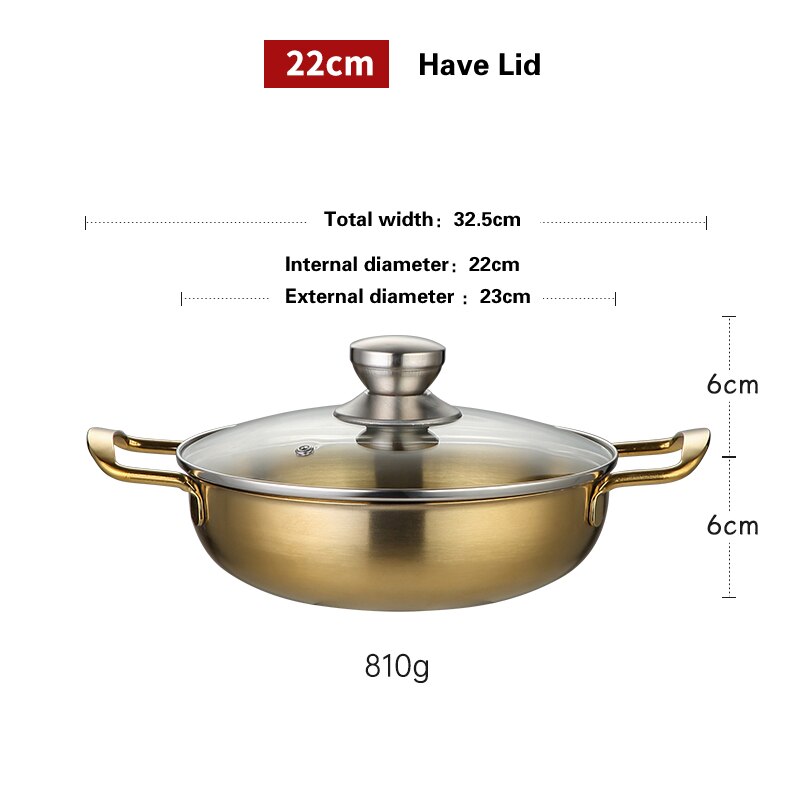 Marmite militaire dorée en acier inoxydable, petite marmite sèche coréenne, base spéciale pour cuisinière à alcool, Pot à soupe à gaz: 22CM Have Lid