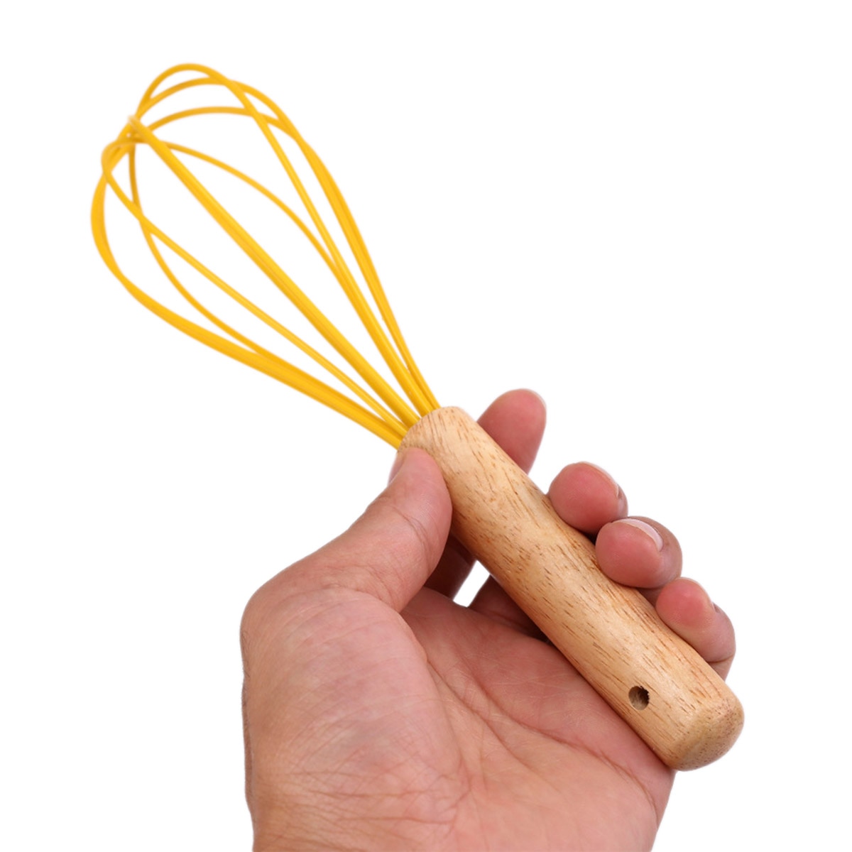 Batidor giratorio de madera de silicona Manual para huevos, mezclador Mini de plástico para cocina, batidor de huevos, herramienta para hornear, agitador de silicona respetuoso con el medio ambiente